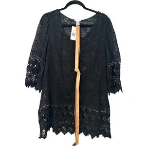 Eberjey Havanera Georgia Black Lace Dress or Swimsuit Coverup w/ Belt S/M NWT